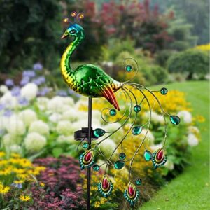 Glintoper Solar Garden Lights, 39 Inch Height Outdoor Metal Peacock Decorative Garden Stakes, Mothers Day Ideal Gifts, Waterproof Path Lights Lawn Stake Ornaments for Patio Pathway Yard Decoration