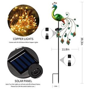 Glintoper Solar Garden Lights, 39 Inch Height Outdoor Metal Peacock Decorative Garden Stakes, Mothers Day Ideal Gifts, Waterproof Path Lights Lawn Stake Ornaments for Patio Pathway Yard Decoration