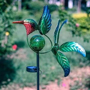 vewogarden 51″ solar wind spinner hummingbird yard art decorations, outdoor metal wind sculpture for patio, lawn & garden decor