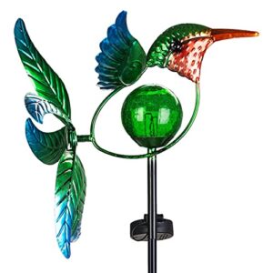 VEWOGARDEN 51" Solar Wind Spinner Hummingbird Yard Art Decorations, Outdoor Metal Wind Sculpture for Patio, Lawn & Garden Decor