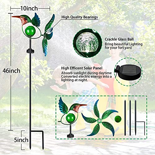 VEWOGARDEN 51" Solar Wind Spinner Hummingbird Yard Art Decorations, Outdoor Metal Wind Sculpture for Patio, Lawn & Garden Decor