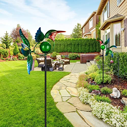 VEWOGARDEN 51" Solar Wind Spinner Hummingbird Yard Art Decorations, Outdoor Metal Wind Sculpture for Patio, Lawn & Garden Decor