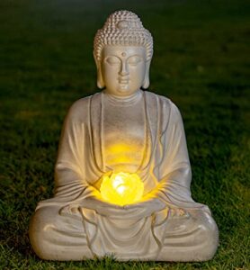 meditating garden buddha statue – large outdoor statue with solar lights, resin zen garden figurine, buddha serene decorative sculptures for home indoor outdoor desk porch art decoration (waterproof)