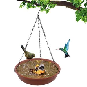 hanging bird bath for outdside, 12″ in diameter × 2.25″ deep brick red bird bath tray,made of pp material with 15.7″ antirust paint black chain for garden yard decoration