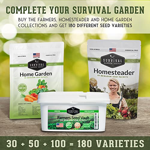 Survival Garden Seeds Home Garden Vegetable, Fruit & Herb Seed Bank Kit - 30 Pack - 18,500+ Non-GMO Heirloom Seeds Per Seed Vault - Grow Your Own Survival Food - Essential Emergency Preparedness Gear