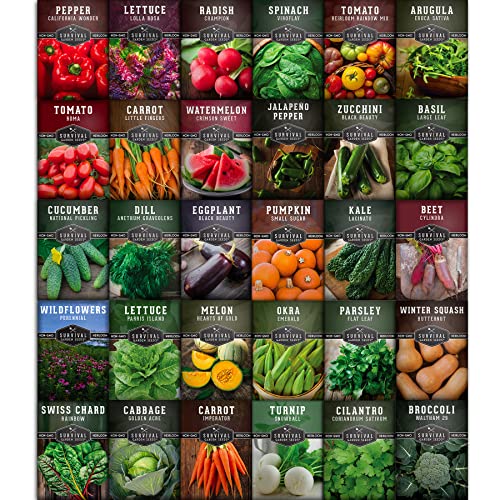 Survival Garden Seeds Home Garden Vegetable, Fruit & Herb Seed Bank Kit - 30 Pack - 18,500+ Non-GMO Heirloom Seeds Per Seed Vault - Grow Your Own Survival Food - Essential Emergency Preparedness Gear