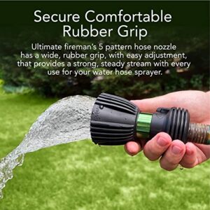 Ultimate Fireman’s Heavy Duty Water Hose Nozzle Featuring 5 Spray Patterns, Flow Control Valve & Two Way Shut-Off for Water Control - Hose Nozzle Sprayer for All Your Watering Needs - Sage Green