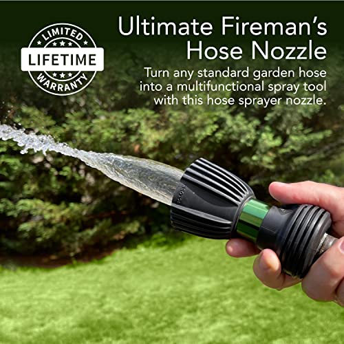 Ultimate Fireman’s Heavy Duty Water Hose Nozzle Featuring 5 Spray Patterns, Flow Control Valve & Two Way Shut-Off for Water Control - Hose Nozzle Sprayer for All Your Watering Needs - Sage Green