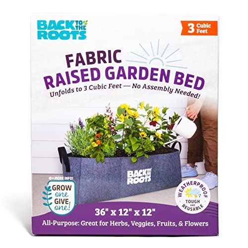 Back to the Roots Reusable Fabric Grow Bed for Herbs, Vegetables & Flowers, 3 cu. ft., Weatherproof, Double-stitched Handles for Easy Moving, No Assembly/Tools Needed