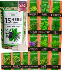 15 culinary herb seeds vault – heirloom & non gmo (2x more) 4900+ seeds for planting indoor or outdoor herbs garden | gardening gift for men women – basil, cilantro, chives, lavender, mint, thyme