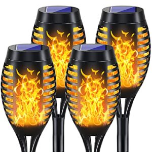 solar outdoor lights, 4pack solar torch light with flickering flame for outdoor decor, solar garden lights waterproof, outdoor lights solar powered, led tiki torches for outside yard patio decorations