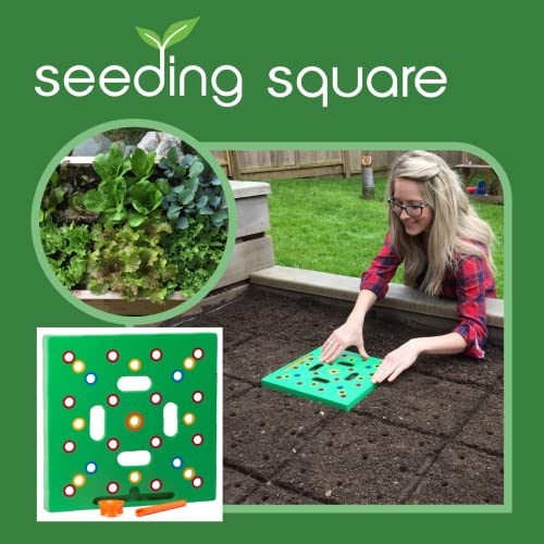 Seeding Square – Seed Sowing Template for Maximum Harvest - Square Foot Gardening Tool Kit – Includes: Color Coded Seed Spacer & Magnetic Seed Dibber/Seed Ruler/Seed Spoon & Vegetable Planting Guide