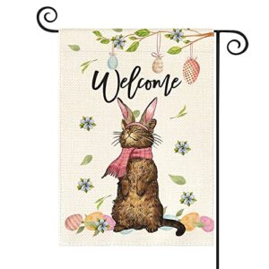 avoin colorlife easter welcome cat garden flag 12 x 18 inch double sided, easter egg spring rustic holiday yard outdoor decoration
