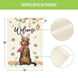 AVOIN colorlife Easter Welcome Cat Garden Flag 12 x 18 Inch Double Sided, Easter Egg Spring Rustic Holiday Yard Outdoor Decoration