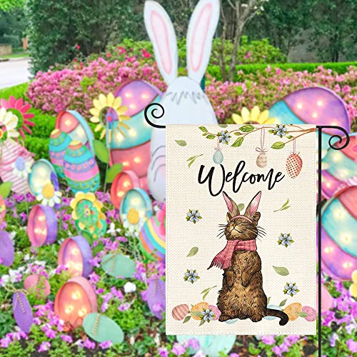 AVOIN colorlife Easter Welcome Cat Garden Flag 12 x 18 Inch Double Sided, Easter Egg Spring Rustic Holiday Yard Outdoor Decoration