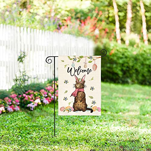 AVOIN colorlife Easter Welcome Cat Garden Flag 12 x 18 Inch Double Sided, Easter Egg Spring Rustic Holiday Yard Outdoor Decoration