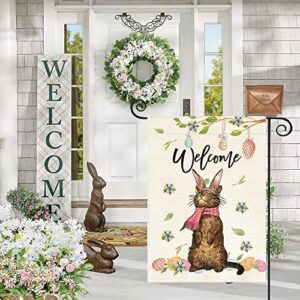 AVOIN colorlife Easter Welcome Cat Garden Flag 12 x 18 Inch Double Sided, Easter Egg Spring Rustic Holiday Yard Outdoor Decoration