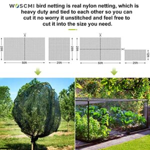 WOSCMI Bird Netting - 25 X 50 feet Garden Netting for Birds Tree Nets for Fruit Trees 3/4 inch Mesh Size Bird Netting for Garden