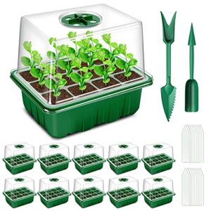yaungel seed starter tray, 10 pack 120 cells thicken seed starting trays kit with humidity dome/heightened lids growing trays for greenhouse & gardens, green
