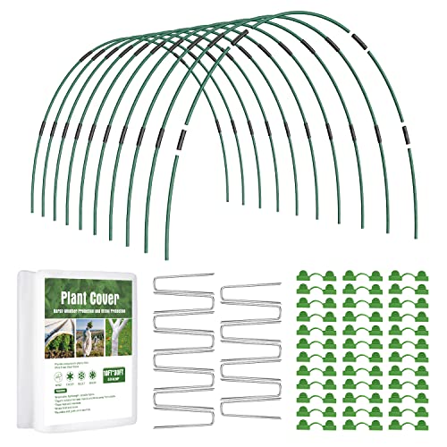 Kuptone Plant Covers Freeze Protection 10Ft x 30Ft Floating Row Cover with 10Pcs Garden Hoops & 36Pcs Clips & 15Pcs Steel Garden Stakes, Plant Cover with Frame for Winter Frost Sun Pest Protection