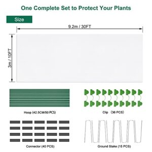 Kuptone Plant Covers Freeze Protection 10Ft x 30Ft Floating Row Cover with 10Pcs Garden Hoops & 36Pcs Clips & 15Pcs Steel Garden Stakes, Plant Cover with Frame for Winter Frost Sun Pest Protection