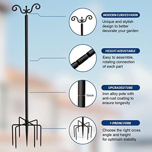 Kalafun Outdoor String Light Poles Stand - 2 Pack Poles for Hanging Outside String Lights - 9 FT Adjustable Metal String Light Pole Stakes with Hooks for Patio Fence Garden Deck Bistro Backyard