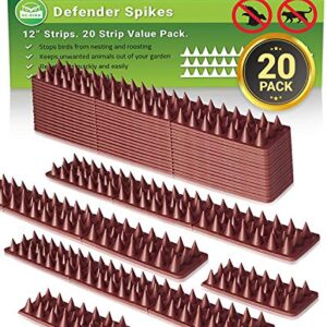 DE-BIRD: Defender Spikes, Cat and Bird Deterrent - Outdoor Pest Defender to Keep Off Pigeon, Squirrel, Woodpecker & More. Plastic Deterrent Anti Theft Climb Strips - 20pk [20 Foot]