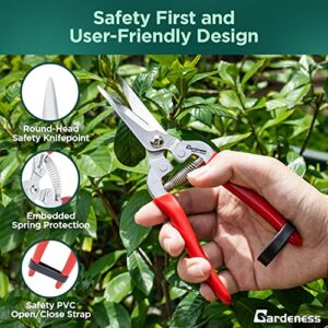 Gardeness Pruning Shear Straight Pruning Snip with Stainless Steel Serrated Blade, Adjustable Joint Screw Micro Tip Garden Scissor for Arranging, Trimming, Harvesting Fruit, Vegetables, Made in Taiwan