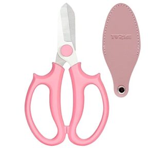 jasni garden pruning shears scissors with comfort grip handle, premium steel professional floral scissors, perfect for arranging flowers, pruning, trimming plants, gardening tool (pink)