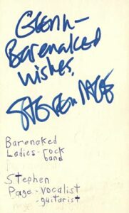 stephen page vocalist guitarist barenaked ladies rock signed index card jsa coa