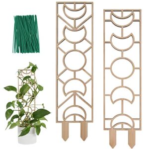 wellsign garden plant trellis for climbing plants indoor pot, 16.3inch small wooden trellis for potted plants with moisture-proof layer for vine flower support, moon and geometric shape design 2pack