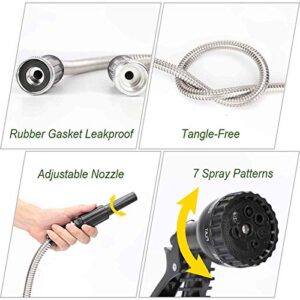 Stainless Steel Metal Garden Hose - 75FT with 2 Nozzles, Lightweight, Heavy Duty, High Pressure, Flexible, Tangle Free & Kink Free Cool to Touch, Outdoor Yard Hose