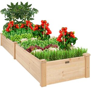 best choice products 8x2ft outdoor wooden raised garden bed planter for vegetables, grass, lawn, yard – natural