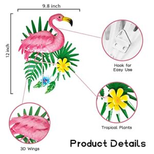 dreamskip Pink Flamingo Wall Decor, Outdoor Metal Wall Art, Flamingo Gifts for Woman, Decoration for Garden, Yard, Party