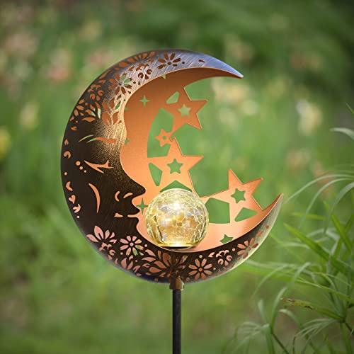 Hapjoy Moon Solar Lights Outdoor Garden Decorative Star Solar Lantern with Warm Light Waterproof Metal Outdoor Decoration for Patio, Pathway or Yard Garden Decor