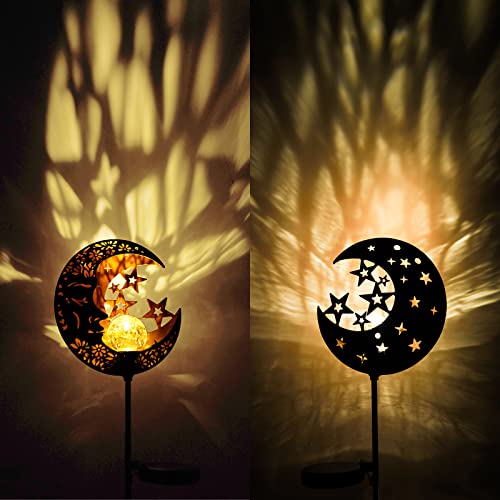 Hapjoy Moon Solar Lights Outdoor Garden Decorative Star Solar Lantern with Warm Light Waterproof Metal Outdoor Decoration for Patio, Pathway or Yard Garden Decor