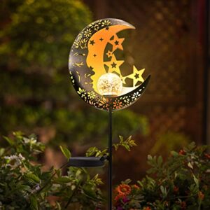 Hapjoy Moon Solar Lights Outdoor Garden Decorative Star Solar Lantern with Warm Light Waterproof Metal Outdoor Decoration for Patio, Pathway or Yard Garden Decor