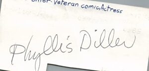 phyllis diller comedian actress signed 3×5 index card with jsa coa