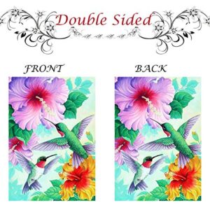 Spring Hummingbirds Hibiscus Flowers Summer Welcome Double Sided Garden Yard Flag 12" x 18", Hello Spring Summer Birds Tropical Flowers Lily Floral Decorative Garden Flag Banner for Outdoor Home