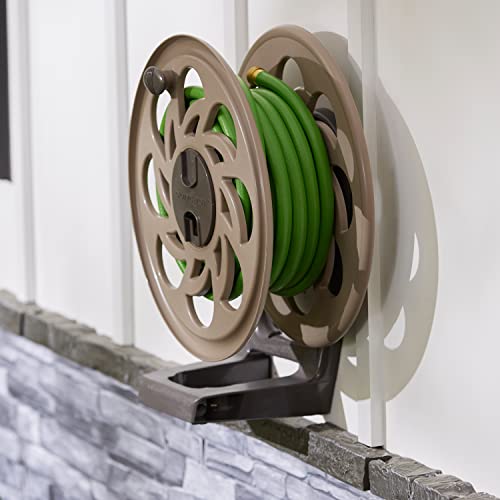 Suncast CPLSTA125B 125-Foot Sidetracker Garden Guide Side Tracker 125 ft. Brown Wall Mounted Hideaway Hose Reel, No Size, Taupe