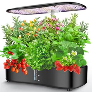 hydroponics growing system with 12 pods,large herb garden kit indoor with grow lights,indoor herb garden with quiet water pump,automatic timer,height adjustable up to 20″,indoor garden gift home decor