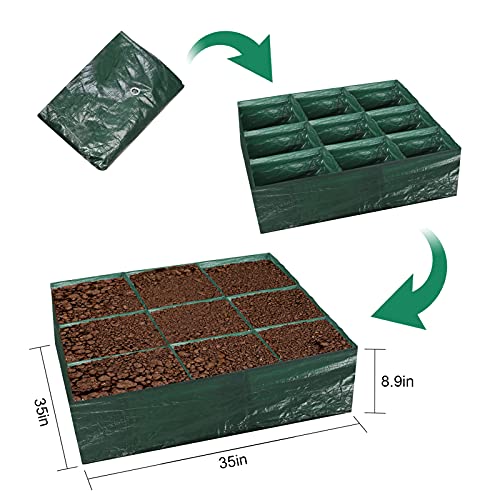 Raised Garden Planter Fabric Bed, 9 Divided Grids Durable Square Planting Grow Pot, Plant Grow Bags for Outdoor Carrot Onion Herb Flower Vegetable Plants