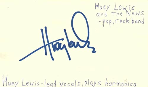 Huey Lewis Lead Vocals and Harmonica Music Autographed Signed Index Card JSA COA