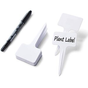 100 pcs plastic plant labels reusable t-shape tags with waterproof markers garden plants labels 2.36″ x 3.94″