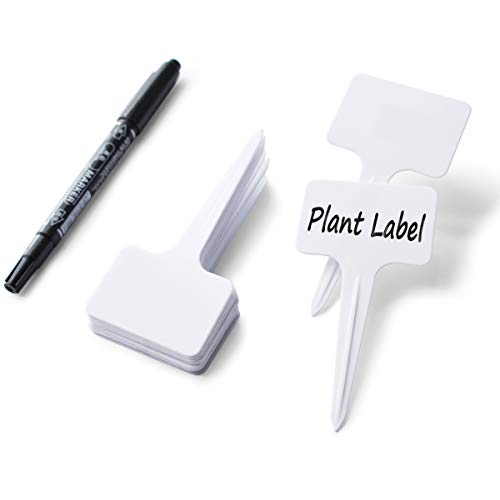 100 Pcs Plastic Plant Labels Reusable T-Shape Tags with Waterproof Markers Garden Plants Labels 2.36" x 3.94"