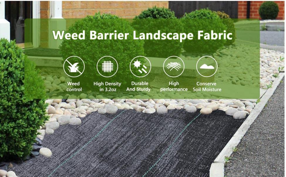 LGJIAOJIAO 3ftx50ft Weed Barrier Landscape Fabric Heavy Duty，Weed Block Gardening Ground Cover Mat, Weed Control Garden Cloth ，Woven Geotextile Fabric for Underlayment，Commercial Driveway Fabric