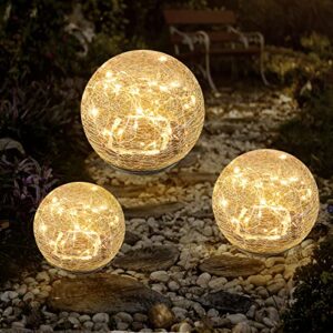 garden solar lights cracked glass ball waterproof led for outdoor decor decorations pathway patio yard lawn, warm white 2 globe (3.9”)