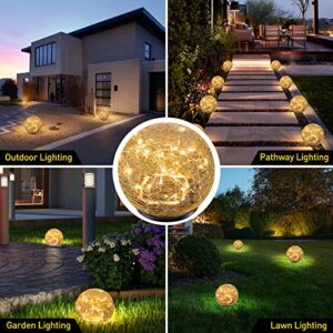 Garden Solar Lights Cracked Glass Ball Waterproof LED for Outdoor Decor Decorations Pathway Patio Yard Lawn, Warm White 2 Globe (3.9”)