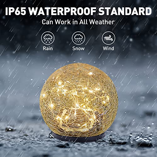 Garden Solar Lights Cracked Glass Ball Waterproof LED for Outdoor Decor Decorations Pathway Patio Yard Lawn, Warm White 2 Globe (3.9”)