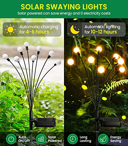 NEEMO Solar Garden Lights 4 Pack - Upgraded Brighter Firefly Lights Solar Outdoor with 8 LED, Swaying and Dancing, Solar Outdoor Lights, Pathway Lights Solar Powered for Yard Garden Patio (Warm white)